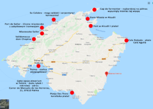 Mapa Majorki z oznaczonymi miejscami turystycznymi. - Traveligo Blog