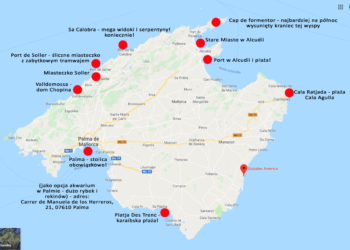 Mapa Majorki z oznaczonymi miejscami turystycznymi. - Traveligo Blog