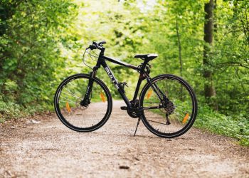 Czarny rower szosowy na leśnej ścieżce. - Traveligo Blog