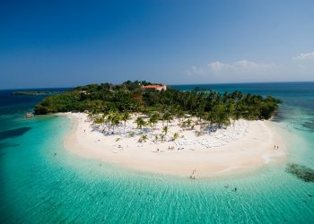 Tropikalna wyspa z białą piaszczystą plażą otoczoną turkusową wodą i palmami. Traveligo Blog