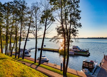 Drzewa, łodzie, jezioro, brzeg - Traveligo Blog