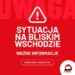 Grafika ostrzegawcza ITAKA – sytuacja na Bliskim Wschodzie i ważne informacje dla podróżnych.
