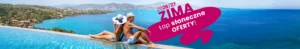 Wakacje zimą 2026/2027 nad morzem – para relaksująca się przy basenie infinity z widokiem na ocean