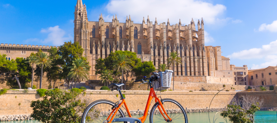 Katedra La Seu i rower w Palma de Mallorca